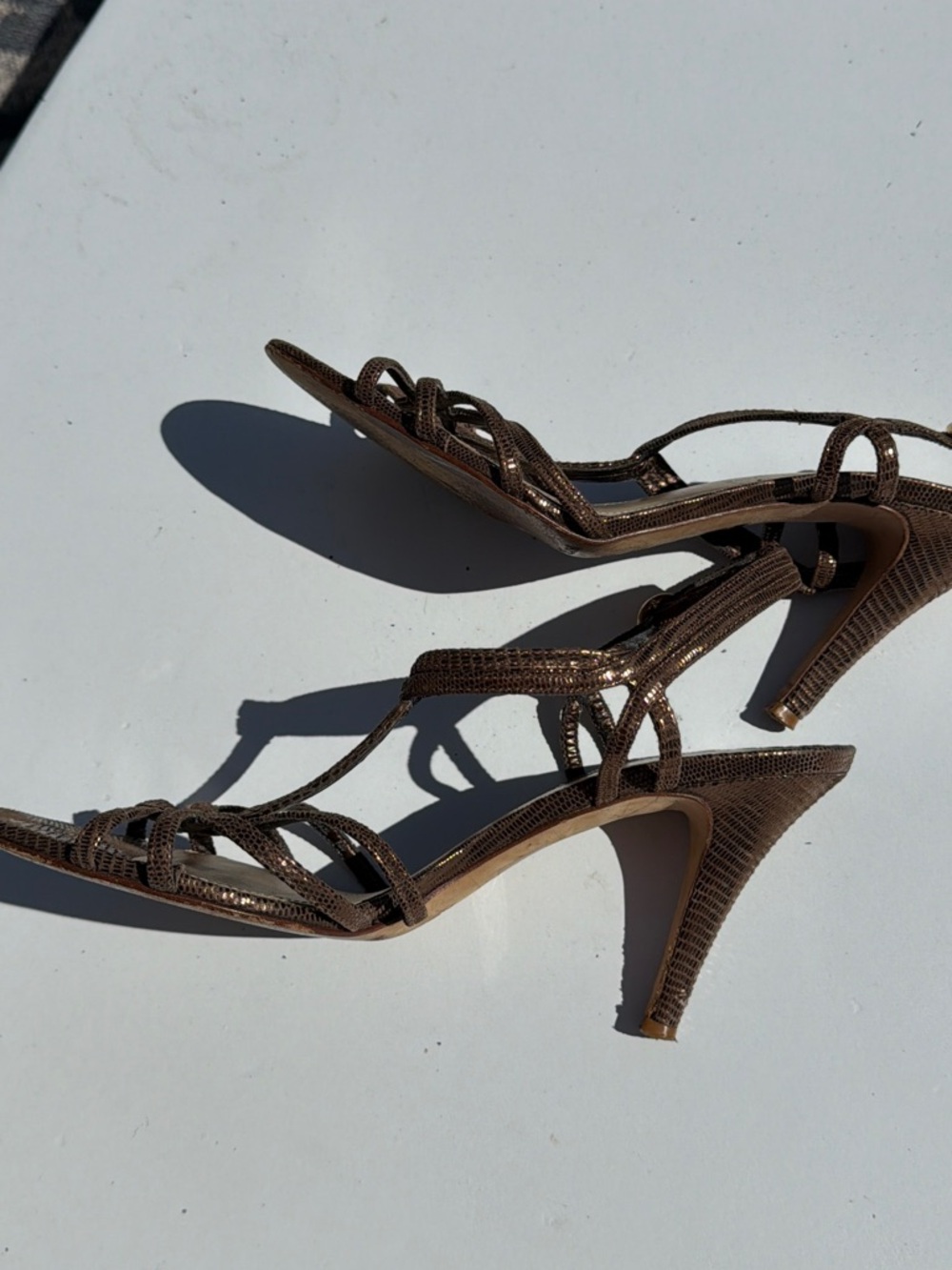 ANTONIO MELANI Metallic Brown Full Leather High-Heel Strappy Sandals - Picture 13 of 14